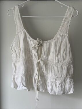 Abercrombie & Fitch White Smocked Tie-Front Tank